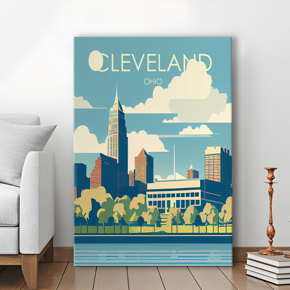 Cleveland Ohio Retro Art Print, Cleveland City Wall Art, Canvas Print, Painting Canvas, Living Room Decor