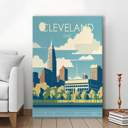 Cleveland Ohio Retro Art Print, Cleveland City Wall Art, Canvas Print, Painting Canvas, Living Room Decor