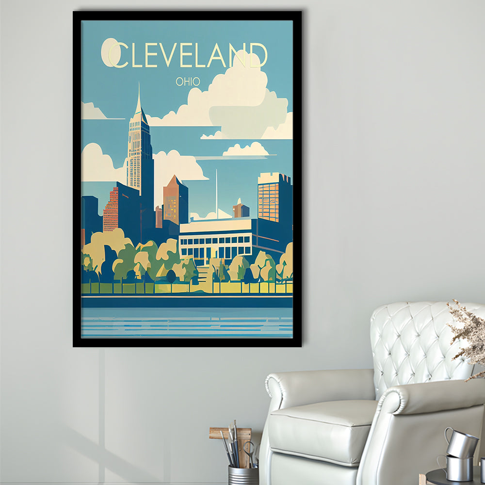 Cleveland Ohio Retro Art Print, Cleveland City Wall Art, Framed Art Print, Picture Framed, Painting Art