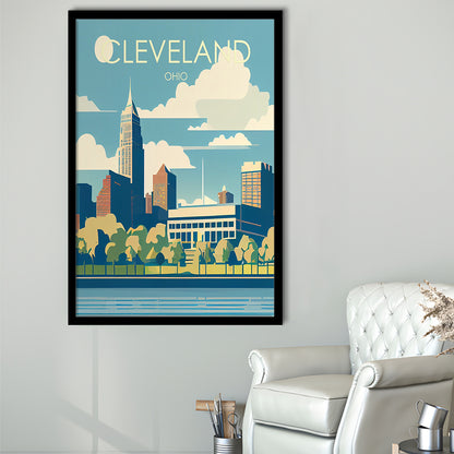 Cleveland Ohio Retro Art Print, Cleveland City Wall Art, Framed Art Print, Picture Framed, Painting Art