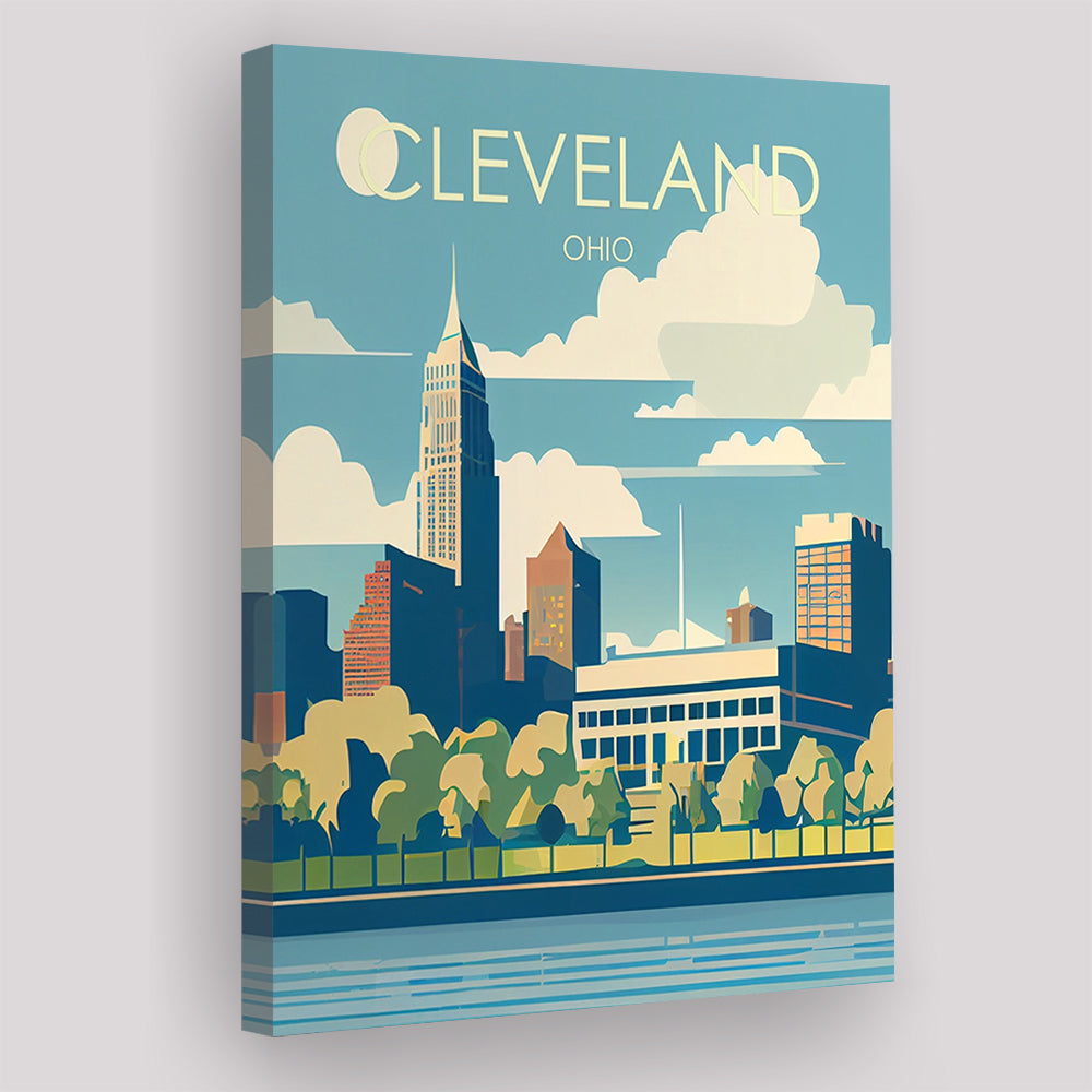 Cleveland Ohio Retro Art Print, Cleveland City Wall Art, Canvas Print, Painting Canvas, Living Room Decor