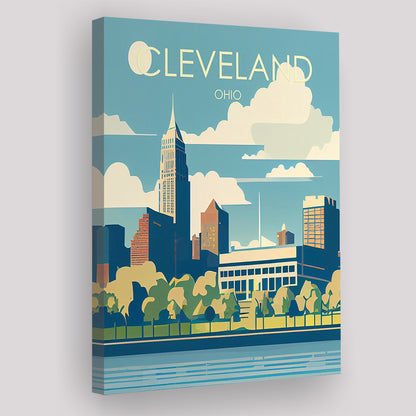 Cleveland Ohio Retro Art Print, Cleveland City Wall Art, Canvas Print, Painting Canvas, Living Room Decor