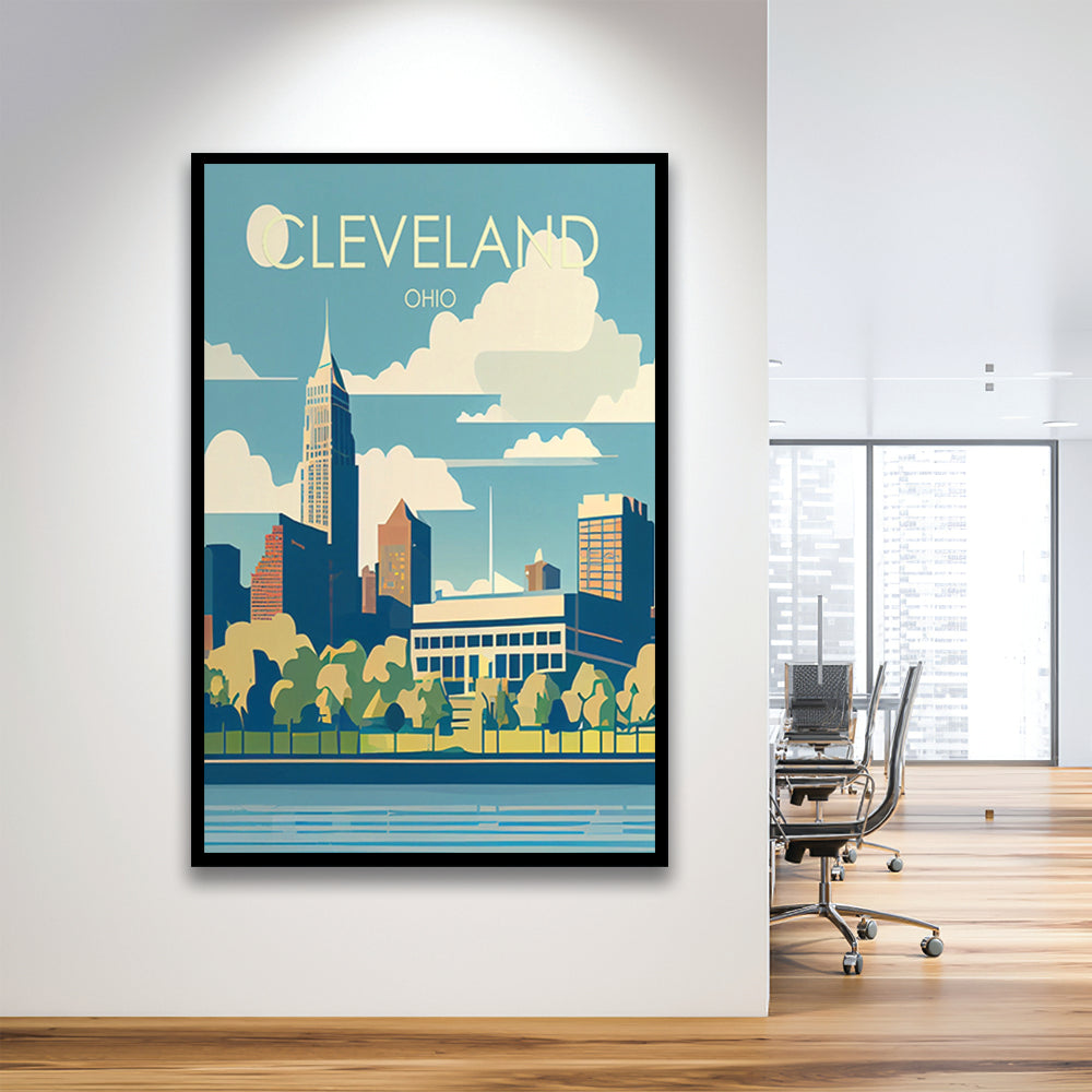 Cleveland Ohio Retro Art Print, Cleveland City Wall Art, Framed Art Print, Picture Framed, Painting Art