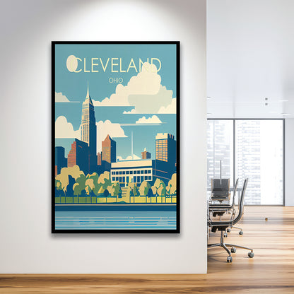 Cleveland Ohio Retro Art Print, Cleveland City Wall Art, Framed Art Print, Picture Framed, Painting Art