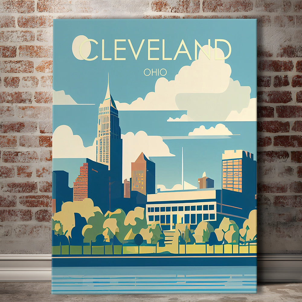 Cleveland Ohio Retro Art Print, Cleveland City Wall Art, Canvas Print, Painting Canvas, Living Room Decor