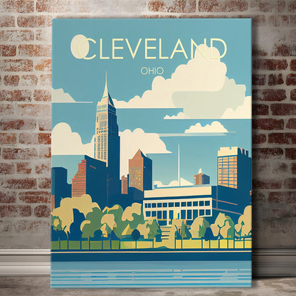 Cleveland Ohio Retro Art Print, Cleveland City Wall Art, Canvas Print, Painting Canvas, Living Room Decor