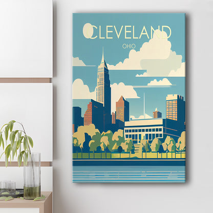 Cleveland Ohio Retro Art Print, Cleveland City Wall Art, Canvas Print, Painting Canvas, Living Room Decor