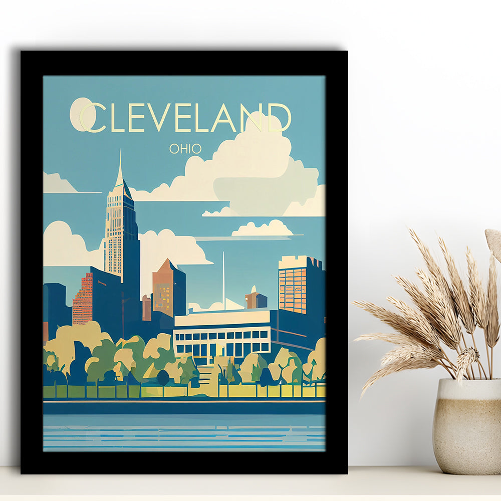 Cleveland Ohio Retro Art Print, Cleveland City Wall Art, Framed Art Print, Picture Framed, Painting Art