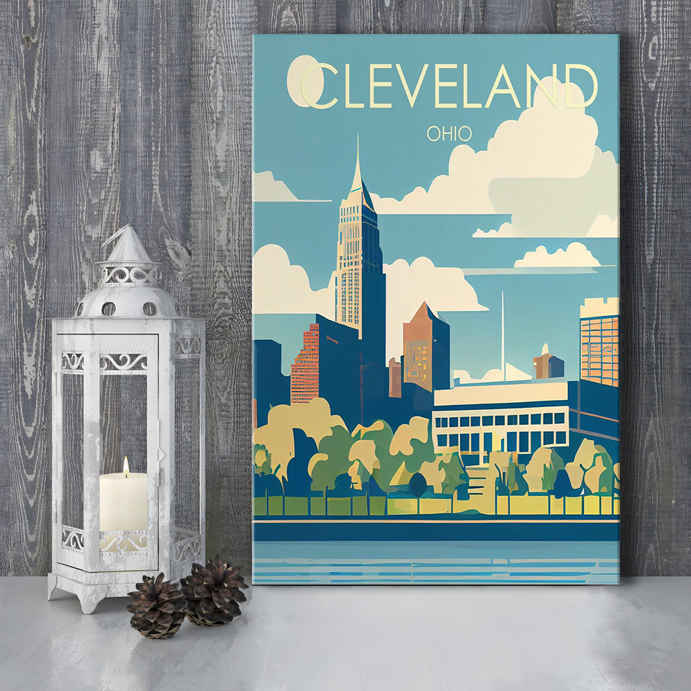 Cleveland Ohio Retro Art Print, Cleveland City Wall Art, Canvas Print, Painting Canvas, Living Room Decor