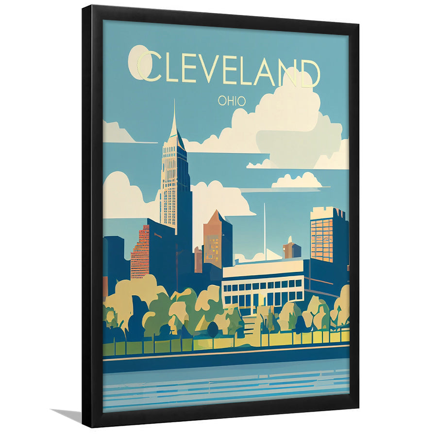 Cleveland Ohio Retro Art Print, Cleveland City Wall Art, Framed Art Print, Picture Framed, Painting Art
