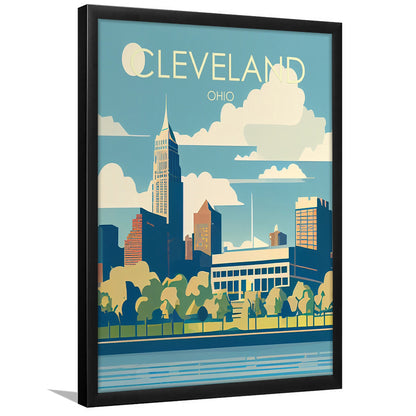 Cleveland Ohio Retro Art Print, Cleveland City Wall Art, Framed Art Print, Picture Framed, Painting Art