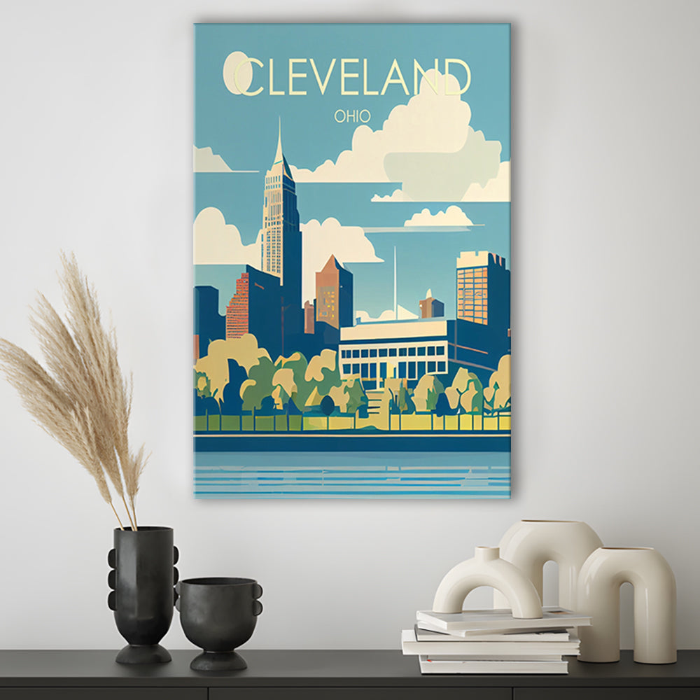 Cleveland Ohio Retro Art Print, Cleveland City Wall Art, Canvas Print, Painting Canvas, Living Room Decor