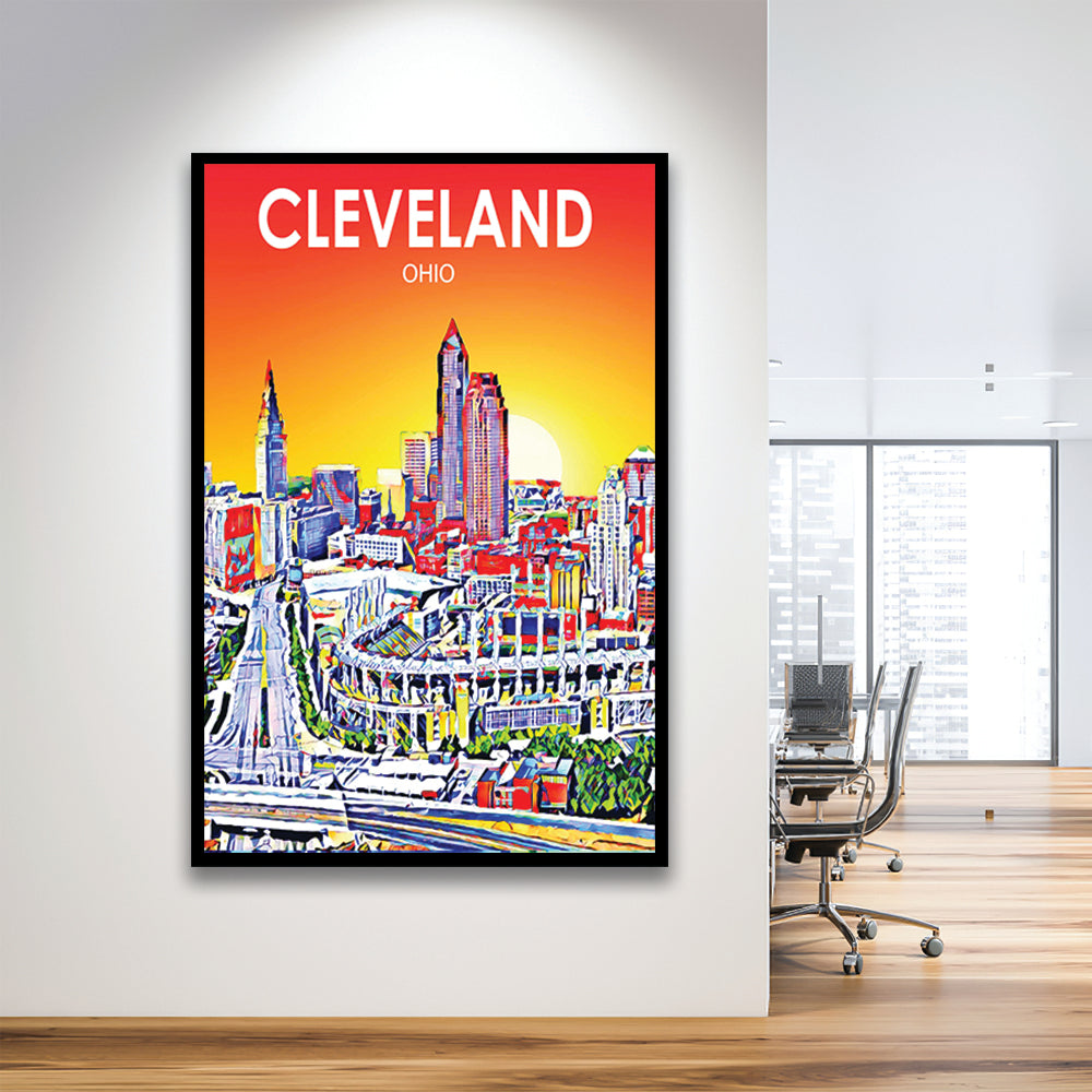 Cleveland Ohio Sunset Art Print, Cleveland City Wall Art, Framed Art Print, Picture Framed, Painting Art