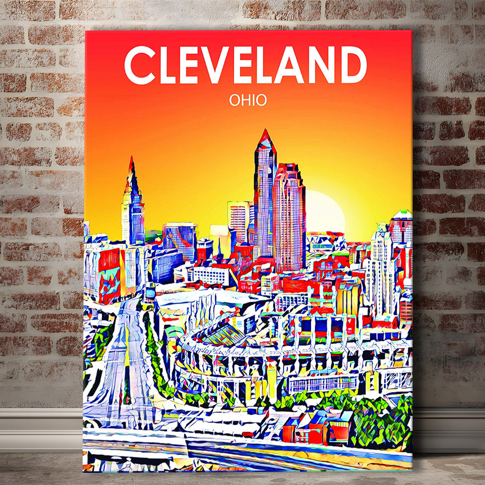 Cleveland Ohio Sunset Art Print, Cleveland City Wall Art, Canvas Print, Painting Canvas, Living Room Decor