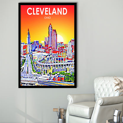 Cleveland Ohio Sunset Art Print, Cleveland City Wall Art, Framed Art Print, Picture Framed, Painting Art
