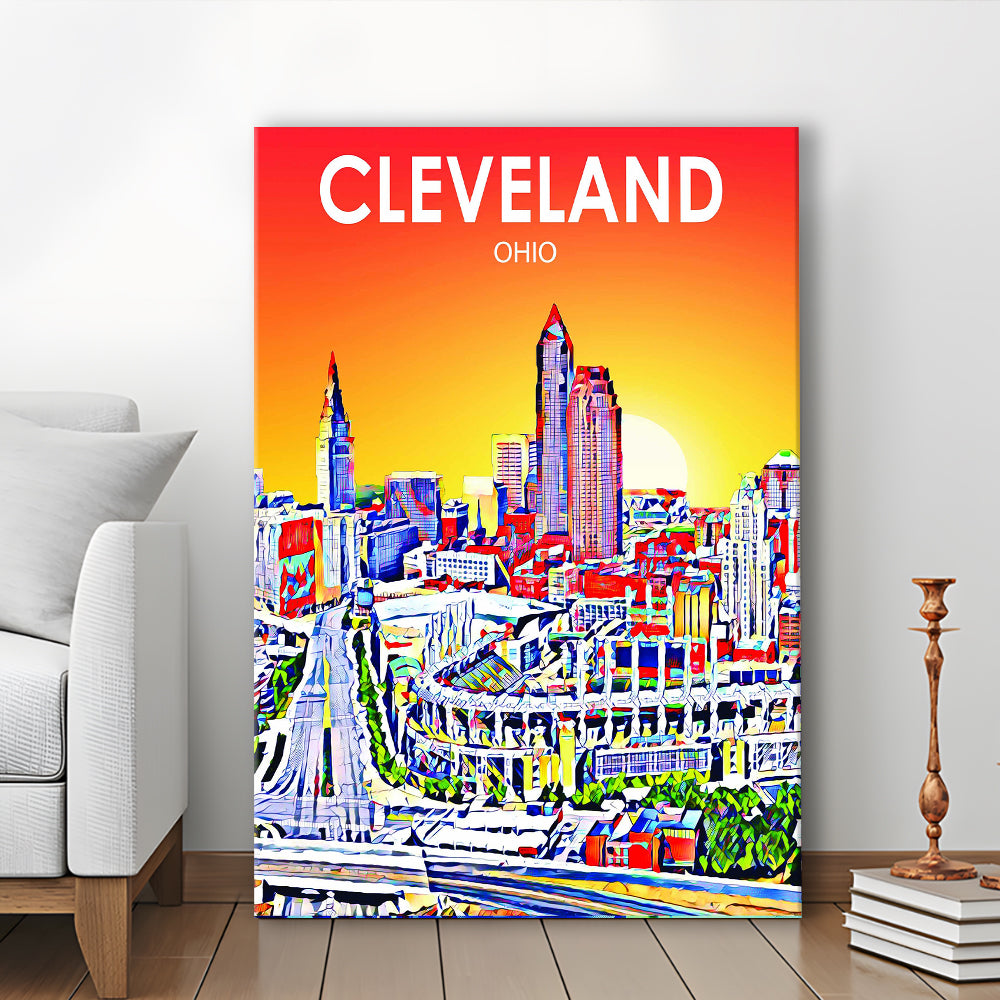 Cleveland Ohio Sunset Art Print, Cleveland City Wall Art, Canvas Print, Painting Canvas, Living Room Decor