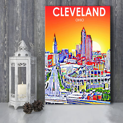 Cleveland Ohio Sunset Art Print, Cleveland City Wall Art, Canvas Print, Painting Canvas, Living Room Decor