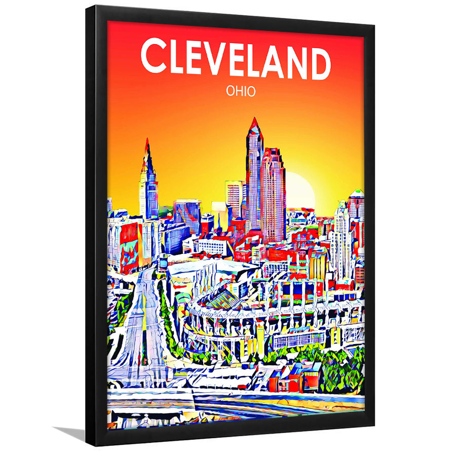 Cleveland Ohio Sunset Art Print, Cleveland City Wall Art, Framed Art Print, Picture Framed, Painting Art