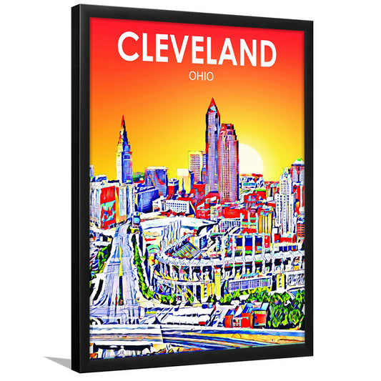 Cleveland Ohio Sunset Art Print, Cleveland City Wall Art, Framed Art Print, Picture Framed, Painting Art
