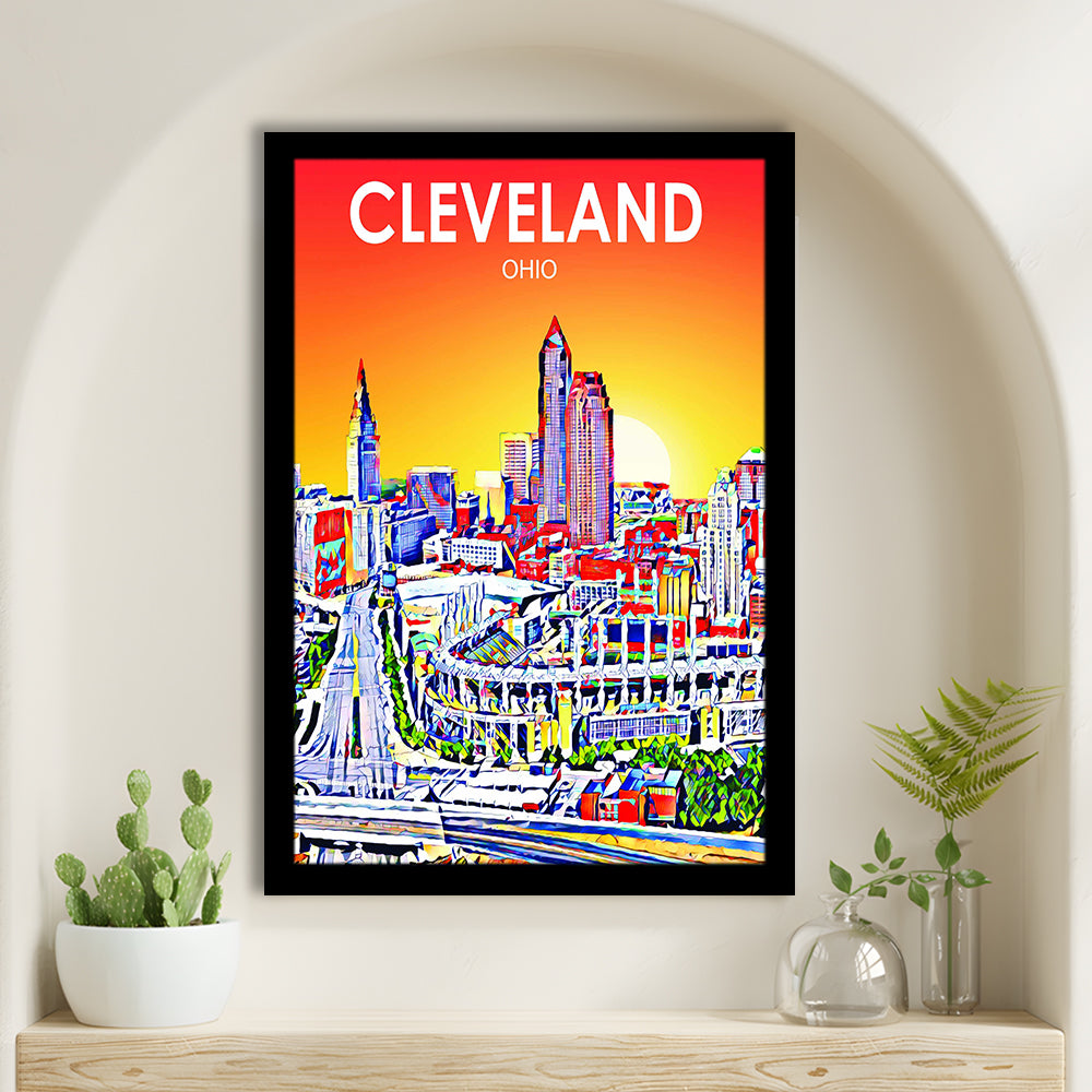 Cleveland Ohio Sunset Art Print, Cleveland City Wall Art, Framed Art Print, Picture Framed, Painting Art