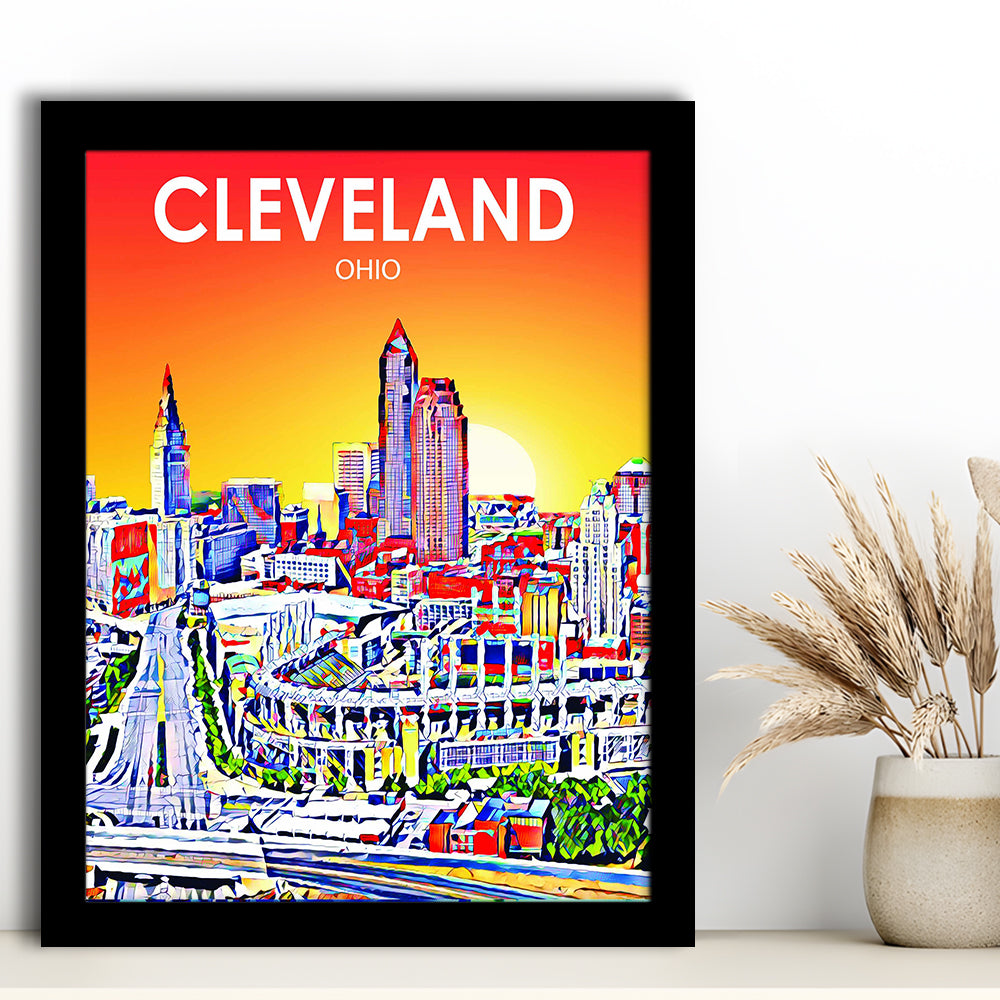 Cleveland Ohio Sunset Art Print, Cleveland City Wall Art, Framed Art Print, Picture Framed, Painting Art