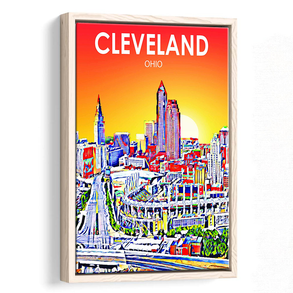 Cleveland Ohio Sunset Art Print, Cleveland City Wall Art, Floating Framed Canvas Print, Framed Picture, Painting Canvas