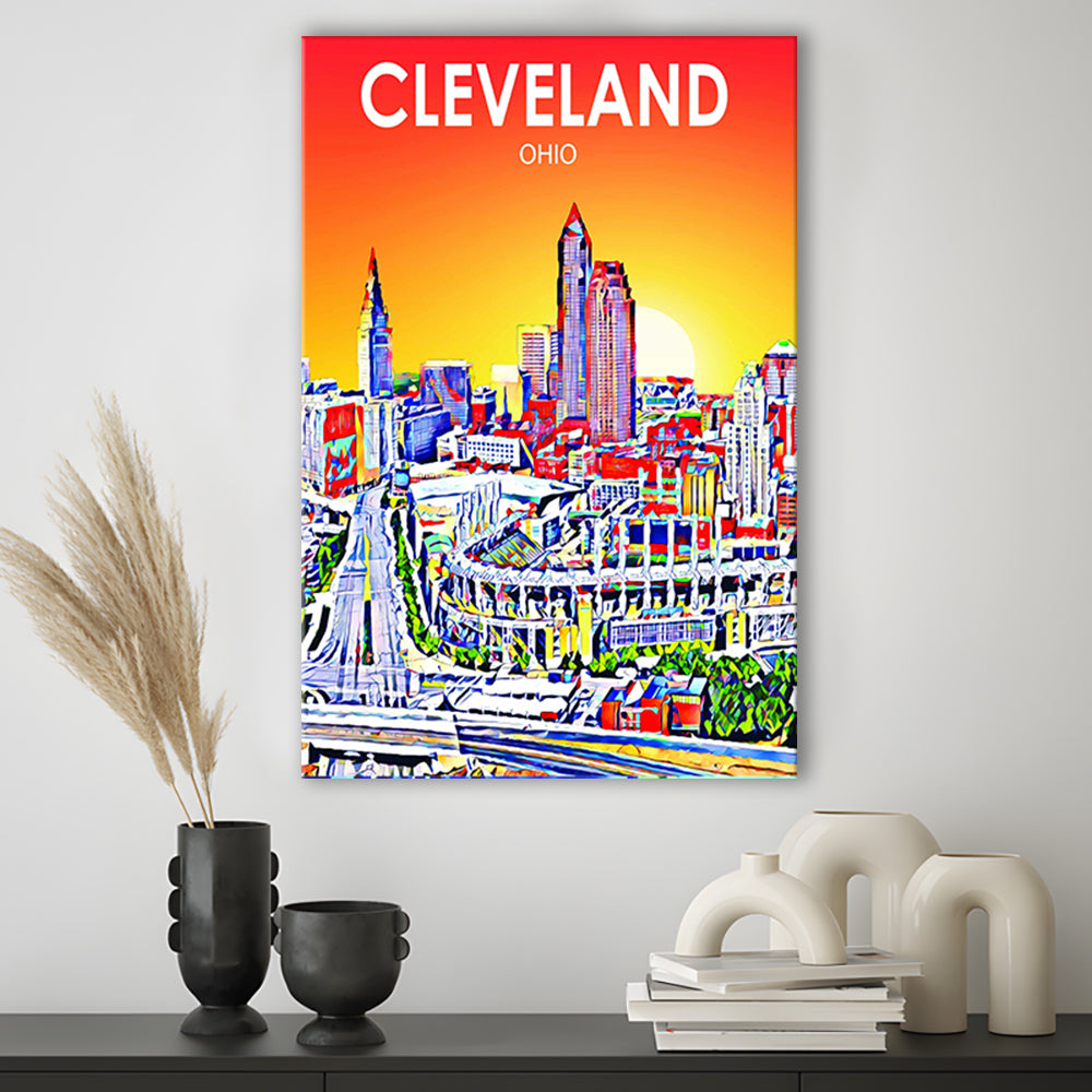 Cleveland Ohio Sunset Art Print, Cleveland City Wall Art, Canvas Print, Painting Canvas, Living Room Decor