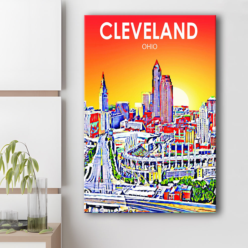 Cleveland Ohio Sunset Art Print, Cleveland City Wall Art, Canvas Print, Painting Canvas, Living Room Decor