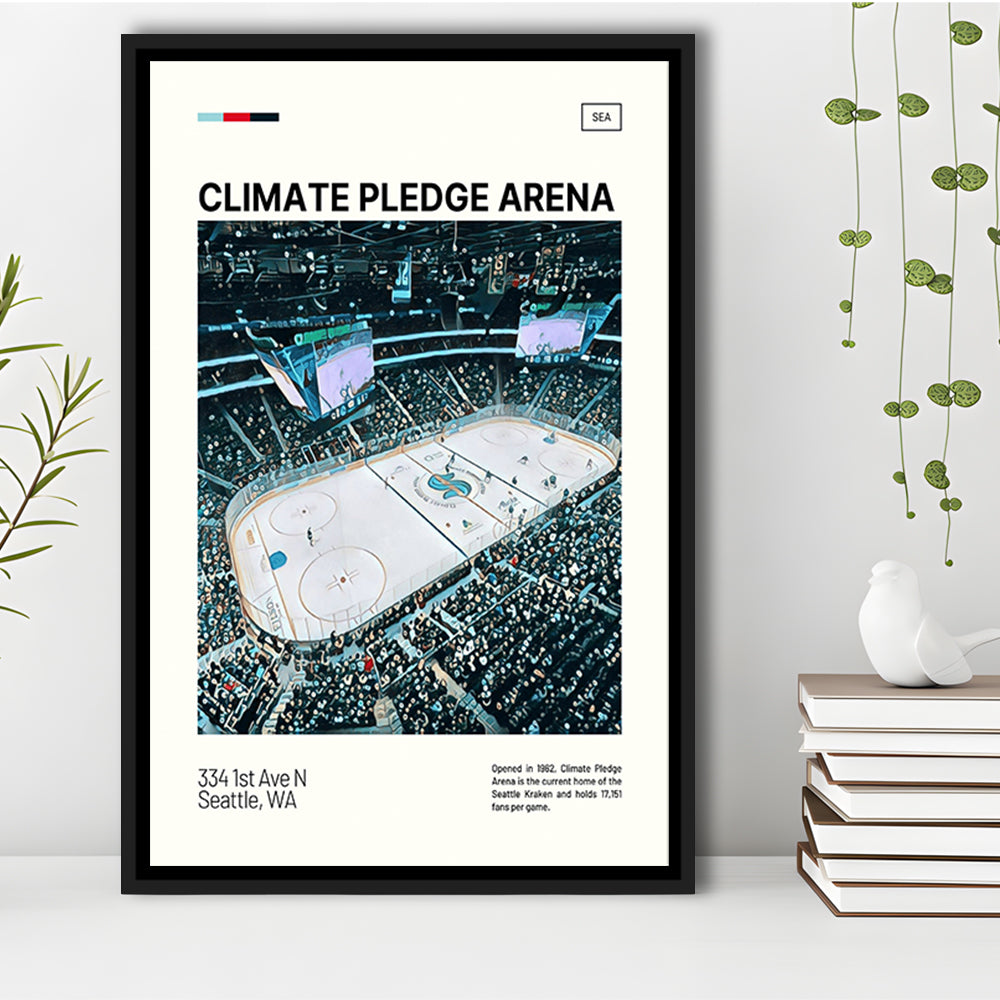 Climate Pledge Arena Print, Seattle Kraken Stadium Canvas Art100, Man Cave Gift, Floating Framed Canvas Print Wall Art
