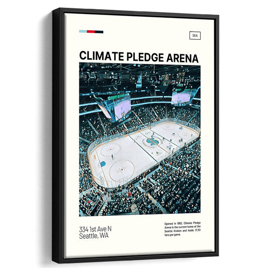 Climate Pledge Arena Print, Seattle Kraken Stadium Canvas Art100, Man Cave Gift, Floating Framed Canvas Print Wall Art