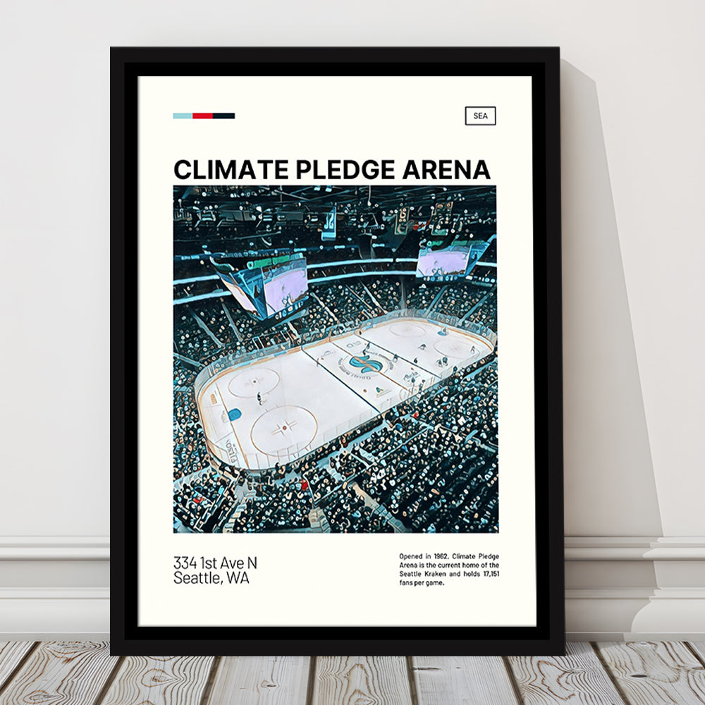 Climate Pledge Arena Print, Seattle Kraken Stadium Canvas Art100, Man Cave Gift, Floating Framed Canvas Print Wall Art