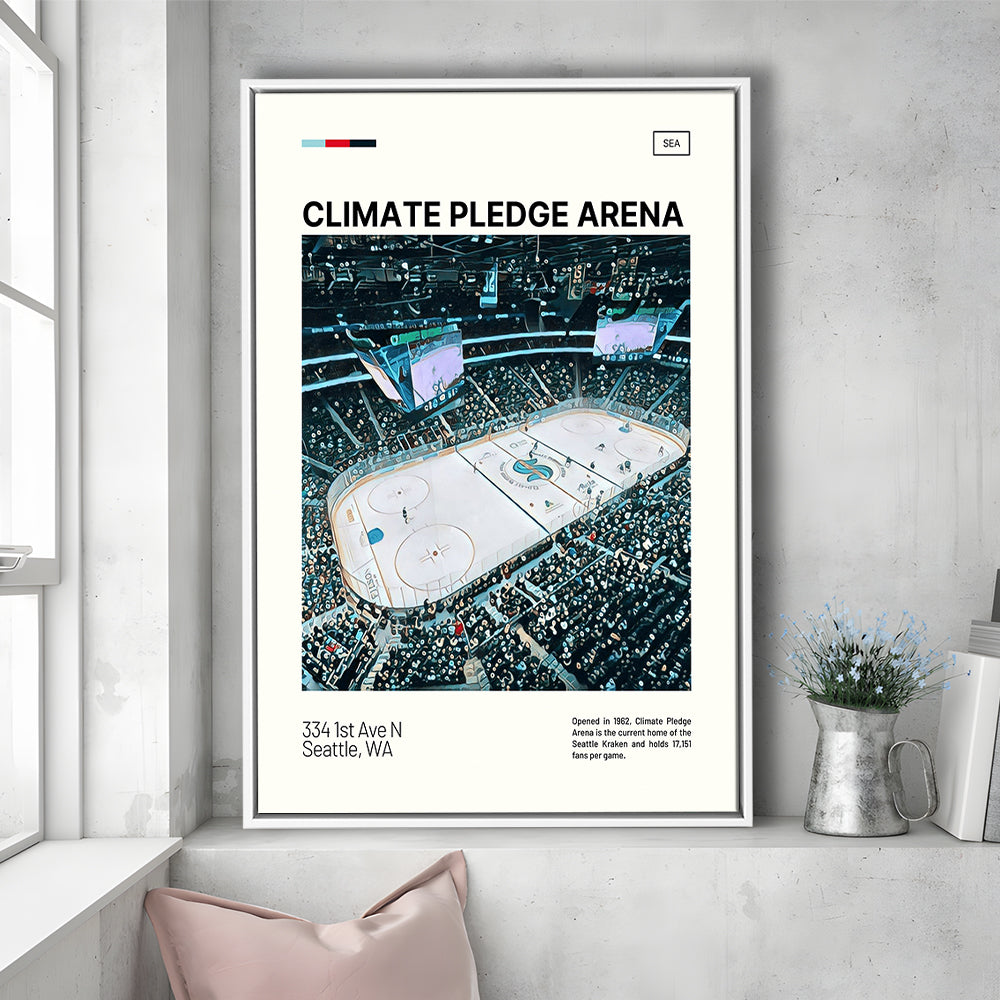 Climate Pledge Arena Print, Seattle Kraken Stadium Canvas Art100, Man Cave Gift, Floating Framed Canvas Print Wall Art