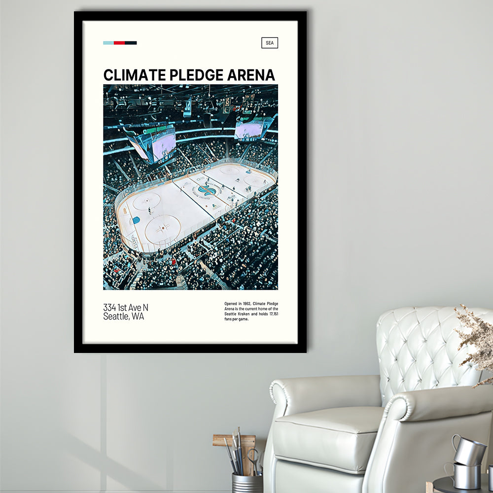 Climate Pledge Arena Print, Seattle Kraken Stadium Art100, Gifts for him, Sport Art, Framed Art Print Wall Decor