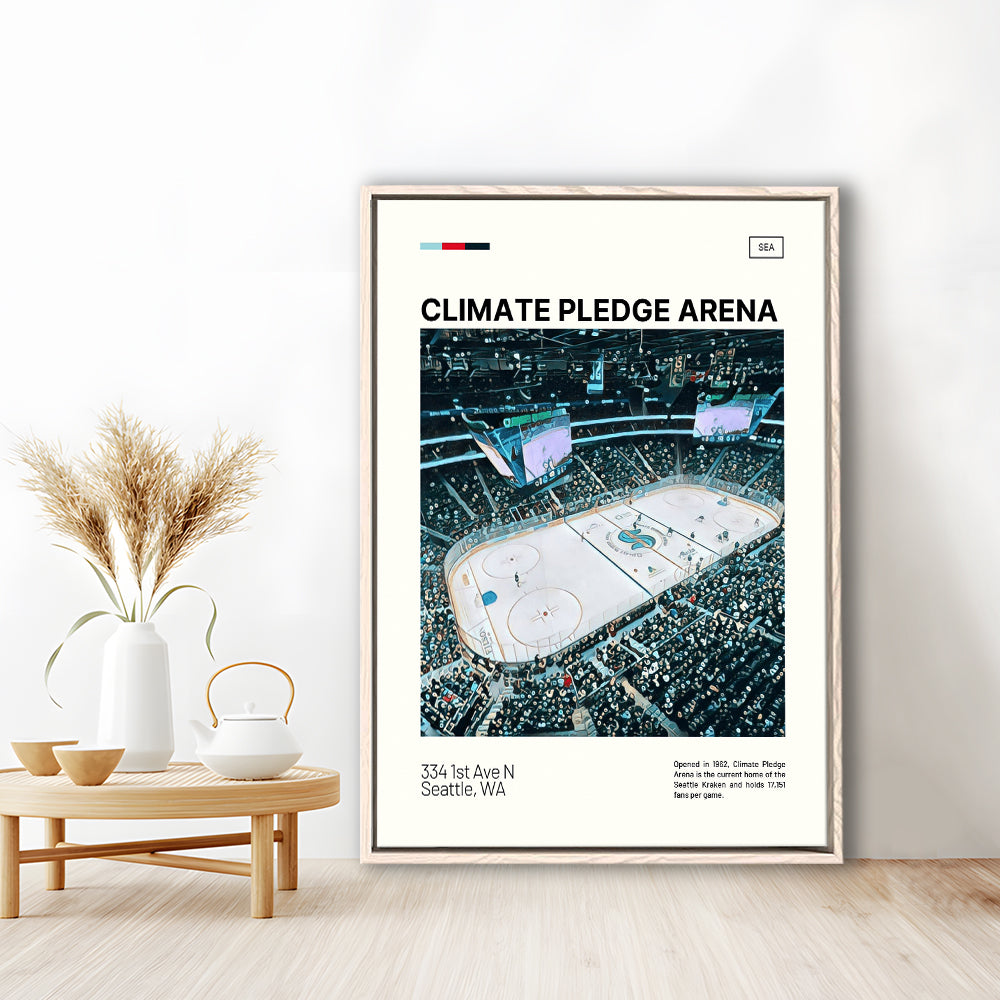 Climate Pledge Arena Print, Seattle Kraken Stadium Canvas Art100, Man Cave Gift, Floating Framed Canvas Print Wall Art