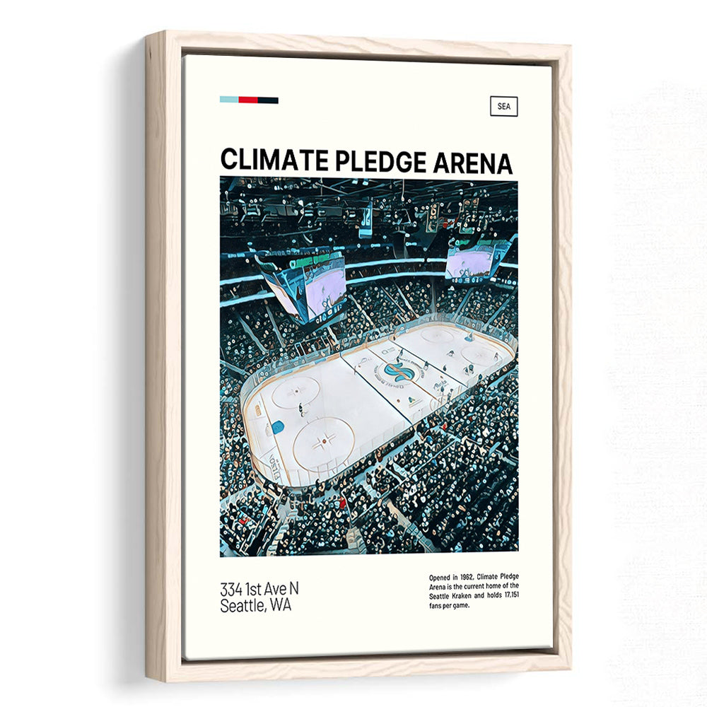 Climate Pledge Arena Print, Seattle Kraken Stadium Canvas Art100, Man Cave Gift, Floating Framed Canvas Print Wall Art