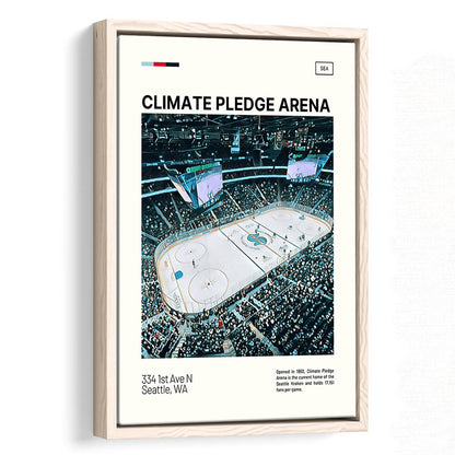 Climate Pledge Arena Print, Seattle Kraken Stadium Canvas Art100, Man Cave Gift, Floating Framed Canvas Print Wall Art