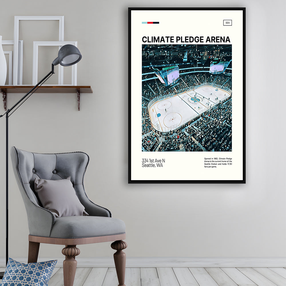 Climate Pledge Arena Print, Seattle Kraken Stadium Canvas Art100, Man Cave Gift, Floating Framed Canvas Print Wall Art