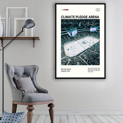 Climate Pledge Arena Print, Seattle Kraken Stadium Canvas Art100, Man Cave Gift, Floating Framed Canvas Print Wall Art