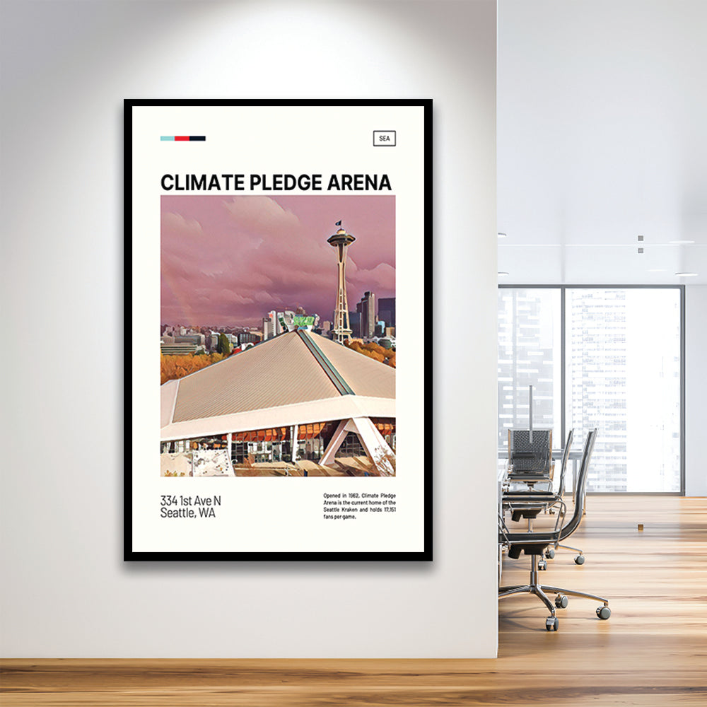 Climate Pledge Arena Print, Seattle Kraken Stadium Art, Gifts for him, Sport Art, Framed Art Print Wall Decor