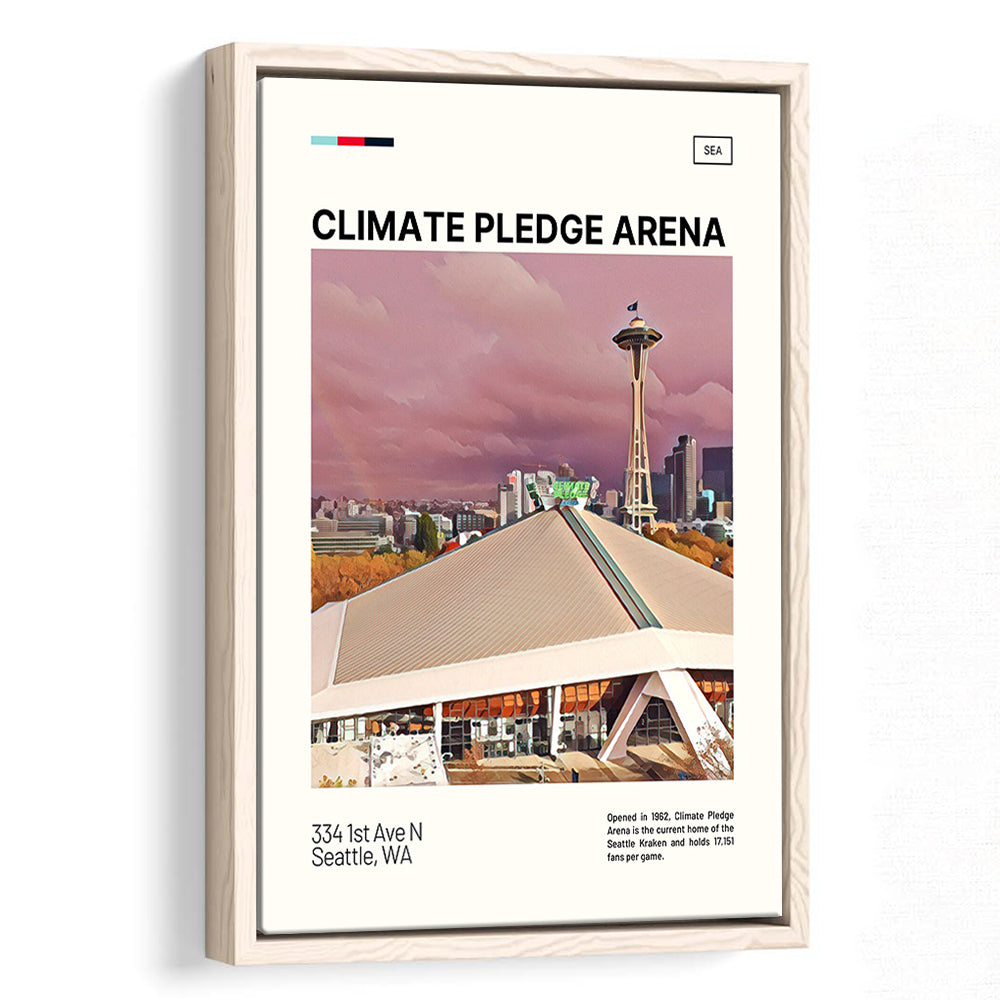 Climate Pledge Arena Print, Seattle Kraken Stadium Canvas Art, Man Cave Gift, Floating Framed Canvas Print Wall Art