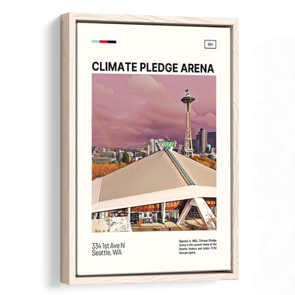 Climate Pledge Arena Print, Seattle Kraken Stadium Canvas Art, Man Cave Gift, Floating Framed Canvas Print Wall Art