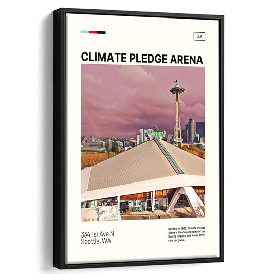 Climate Pledge Arena Print, Seattle Kraken Stadium Canvas Art, Man Cave Gift, Floating Framed Canvas Print Wall Art