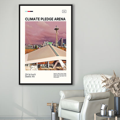 Climate Pledge Arena Print, Seattle Kraken Stadium Canvas Art, Man Cave Gift, Floating Framed Canvas Print Wall Art