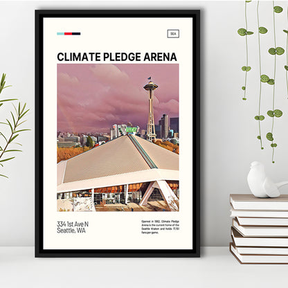 Climate Pledge Arena Print, Seattle Kraken Stadium Canvas Art, Man Cave Gift, Floating Framed Canvas Print Wall Art