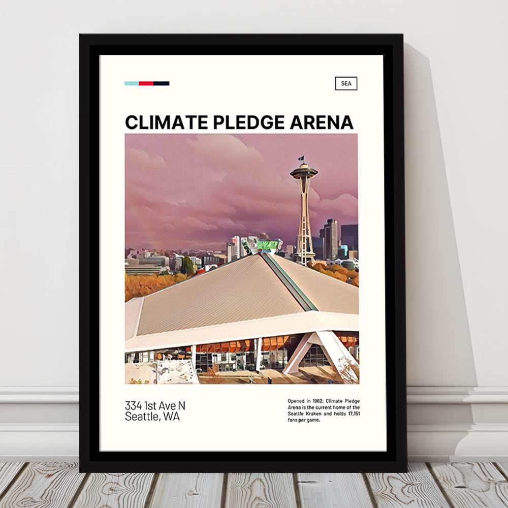 Climate Pledge Arena Print, Seattle Kraken Stadium Canvas Art, Man Cave Gift, Floating Framed Canvas Print Wall Art