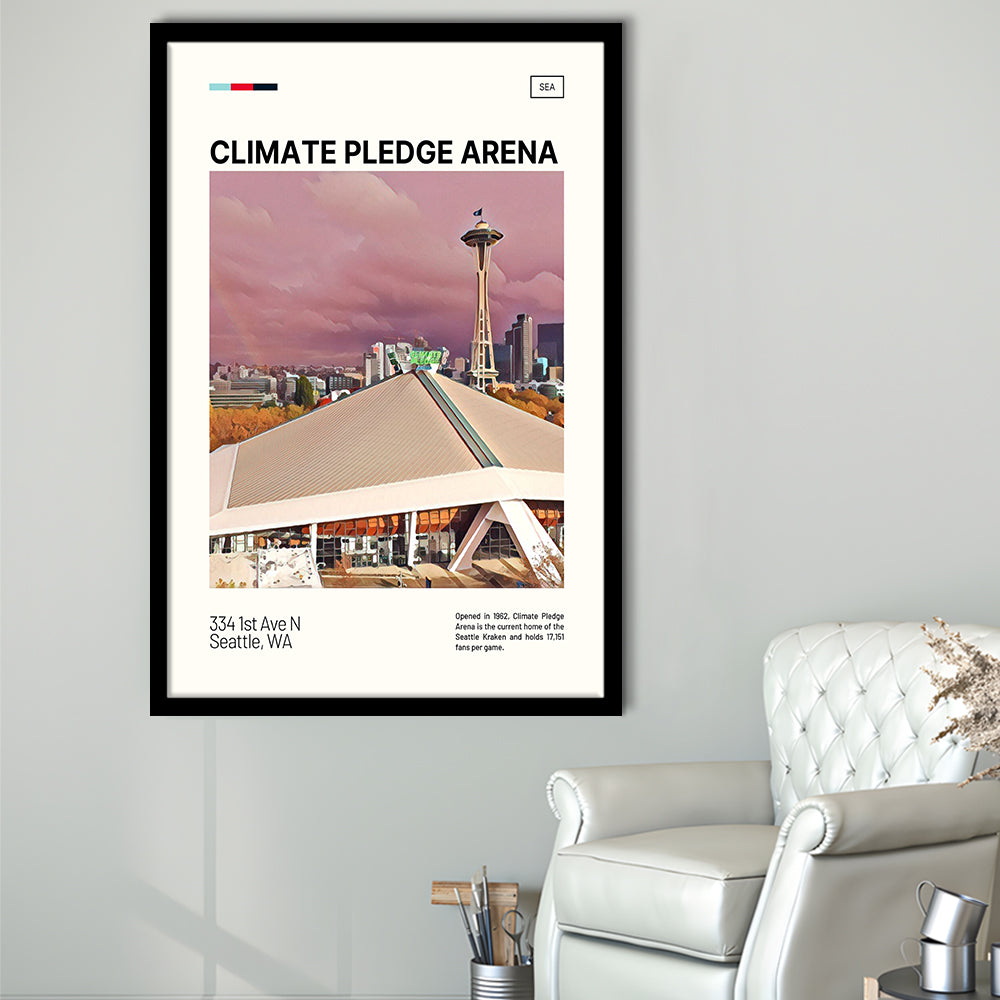 Climate Pledge Arena Print, Seattle Kraken Stadium Art, Gifts for him, Sport Art, Framed Art Print Wall Decor