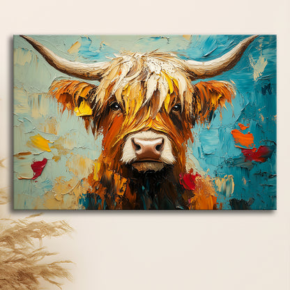 Close Up Highland Cow Portrait Art Painting, Canvas Art Decor Print, Painting Art, Canvas Print Wall Art Home Decor