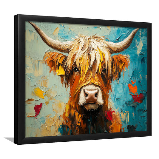 Close Up Highland Cow Portrait Art Painting, Framed  Print, Painting Art, Framed Art Print Wall Decor, Framed Picture