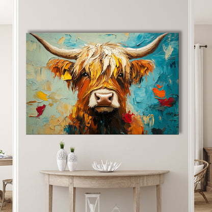 Close Up Highland Cow Portrait Art Painting, Canvas Art Decor Print, Painting Art, Canvas Print Wall Art Home Decor