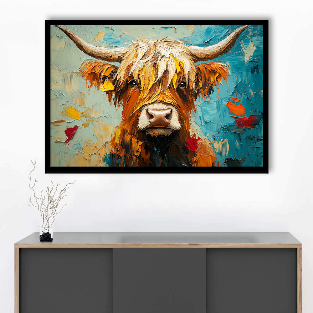 Close Up Highland Cow Portrait Art Painting, Framed  Print, Painting Art, Framed Art Print Wall Decor, Framed Picture